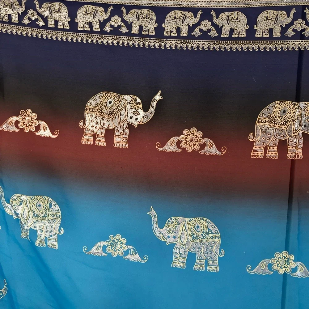 Semi-sheer Purple & Blue Ombre Glitter Elephant Tapestry (7 x 3.5 ft)